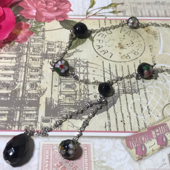 🌺Super cool Y silver-tone cloisonné necklace New🌺 - Picture 2 of 6